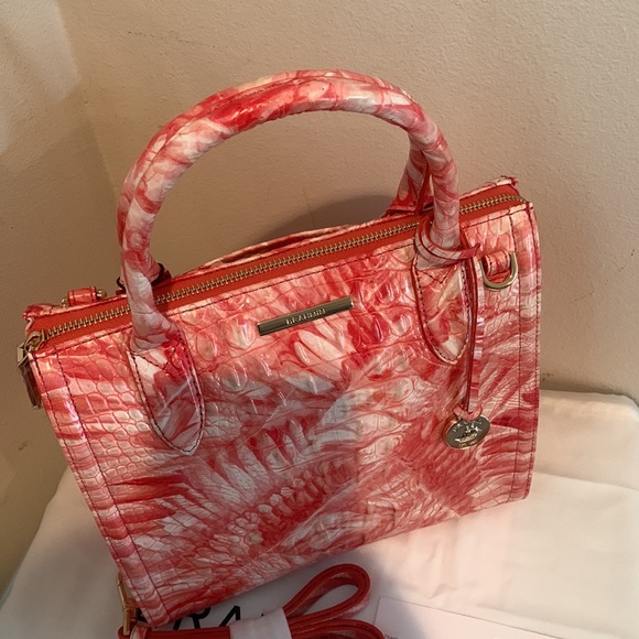 Brahmin Melbourne Small Pink Flamingo Caroline Crocodile-Embossed Satchel Bag - Picture 4 of 15